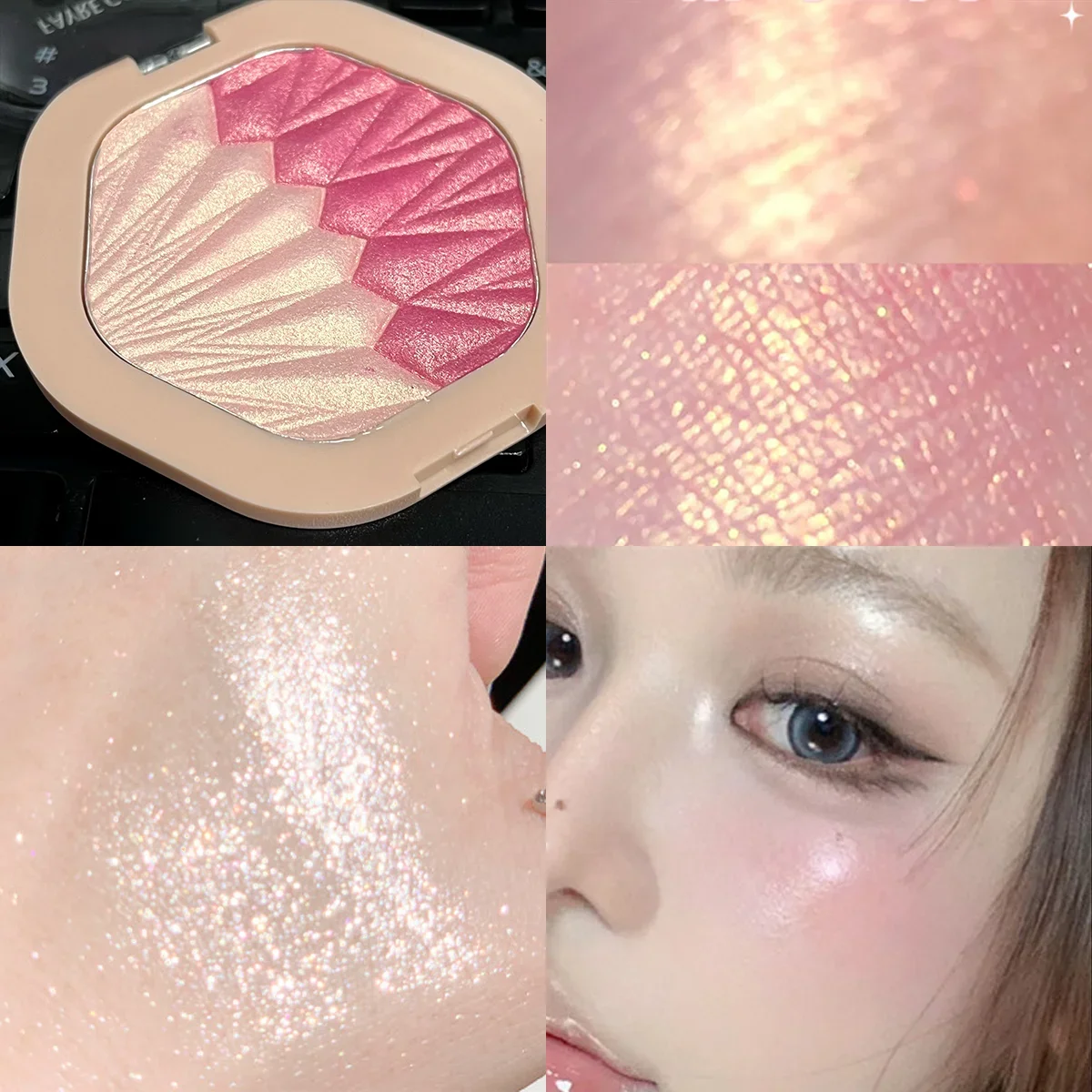2-Color Blush Palette 2 in 1 Contouring Cream Face Cheek Blush Cream Makeup Sparkle Highlight Multicolor Makeup Blush - Image 2