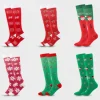 2 Pairs Novelty Holiday Knee High Compression Socks for Women, Santa Snowman Reindeer Xmas Tree Christmas Pattern Support Socks