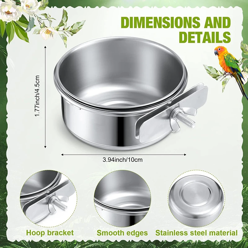 2 Pcs Bird Feeding Cups with Wing Nut Detachable Stainless Steel Bird Food Water Bowls Parrot Feeding Cups Pet Food Water Dish - Image 6