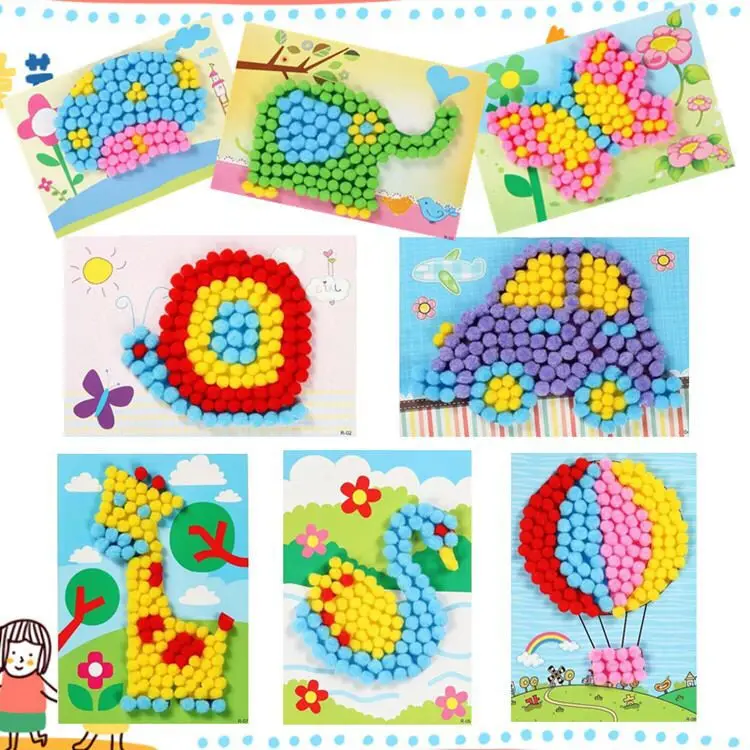 2 Pcs/Set Kids Plush Ball Painting Stickers Creative DIY Handmade Material Educational Toys Children Cartoon Puzzles Crafts Toy - Image 2