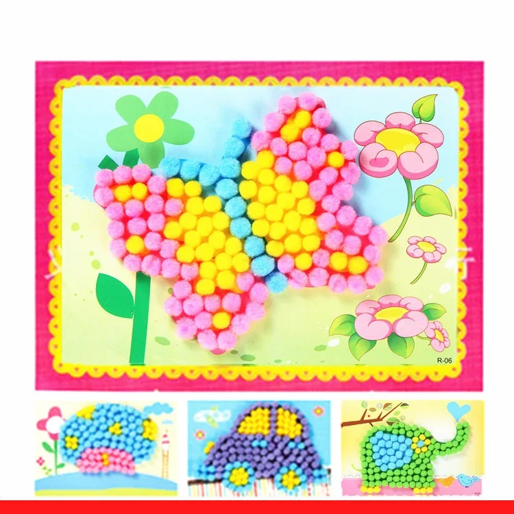 2 Pcs/Set Kids Plush Ball Painting Stickers Creative DIY Handmade Material Educational Toys Children Cartoon Puzzles Crafts Toy - Image 5