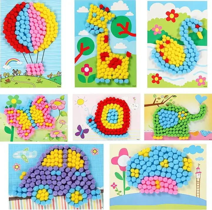 2 Pcs/Set Kids Plush Ball Painting Stickers Creative DIY Handmade Material Educational Toys Children Cartoon Puzzles Crafts Toy - Image 6