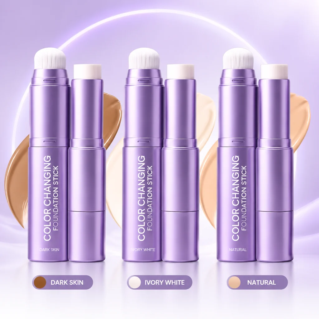 2 in 1 Color Changing Foundation Stick With Brush Ivory White Natural Color Dark Skin Tone Full Coverage Concealer Base Makeup