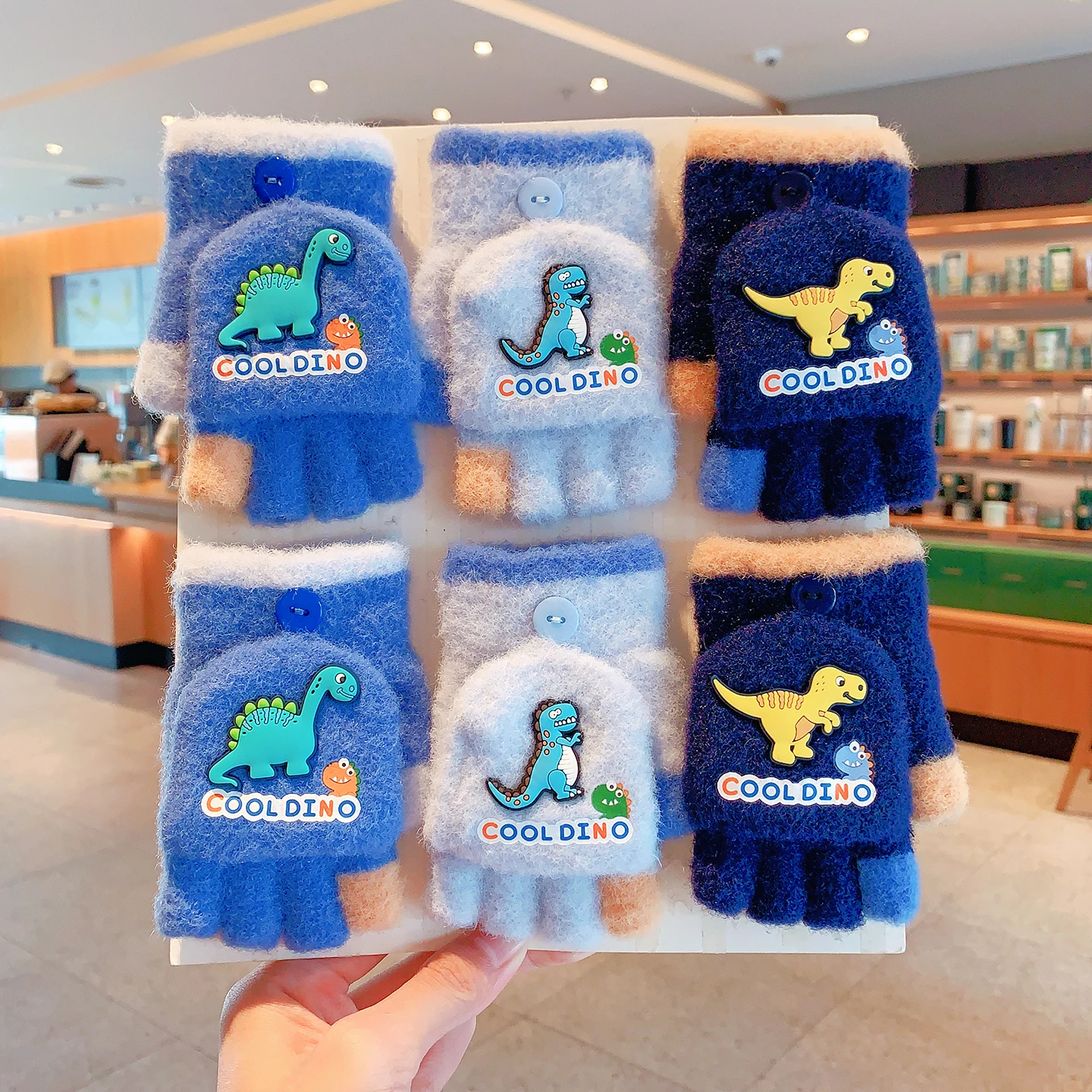 2-in-1 Flip Convertible Mittens Thick Fleece Lined Soft Fuzzy Plush Cute Snap Flip-Top Color Block Windproof Warm Gloves Boys - Image 3