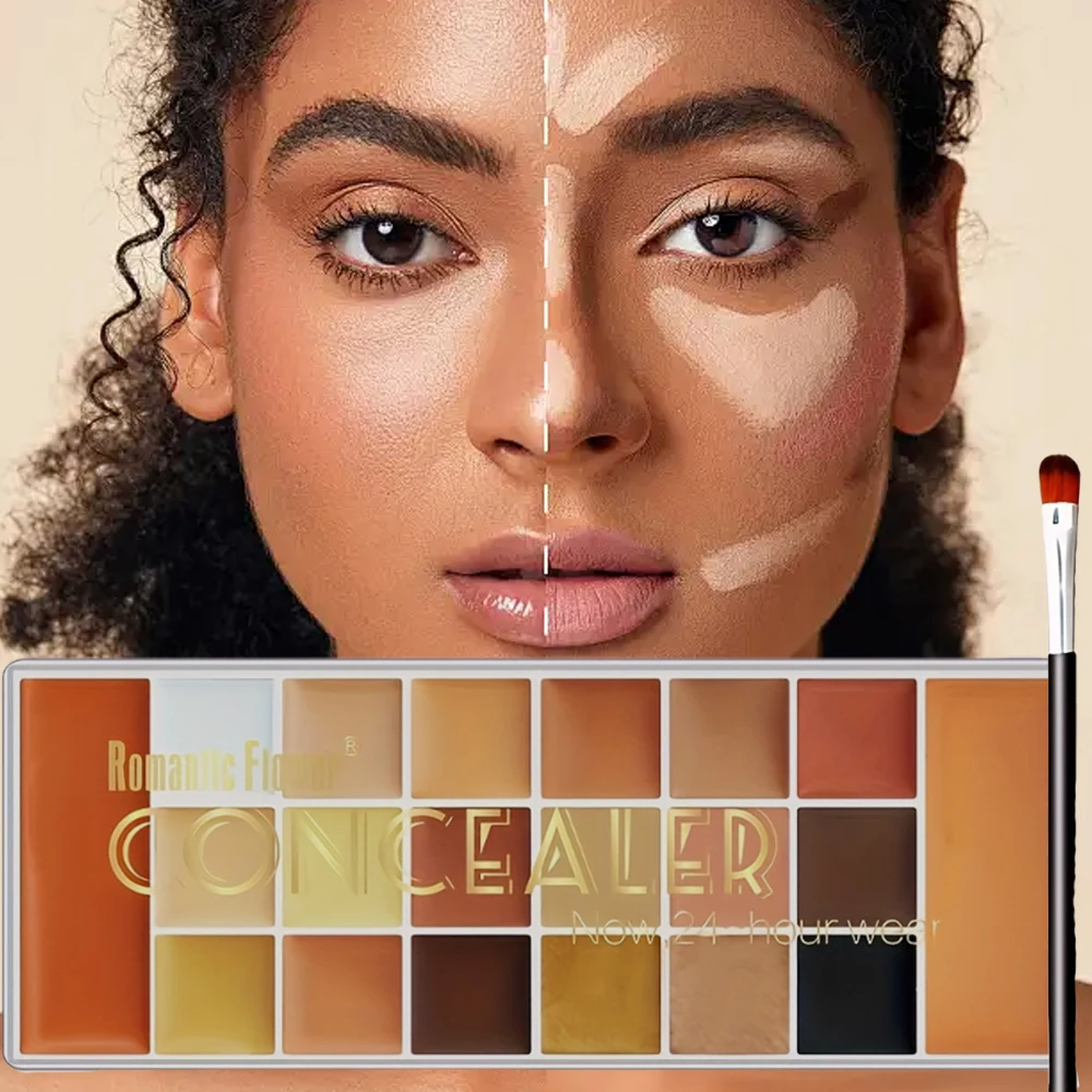 20-Color Concealer Palette with Small Brush Earth Tone Foundation Full Coverage Brightening Water-Resistant Makeup Tray - Image 2