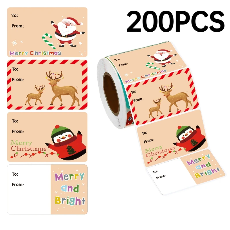 200Pcs Christmas Decor Gift Series Self‑adhesive Sticker Labels Holiday Decoration DIY Sealing Stickers