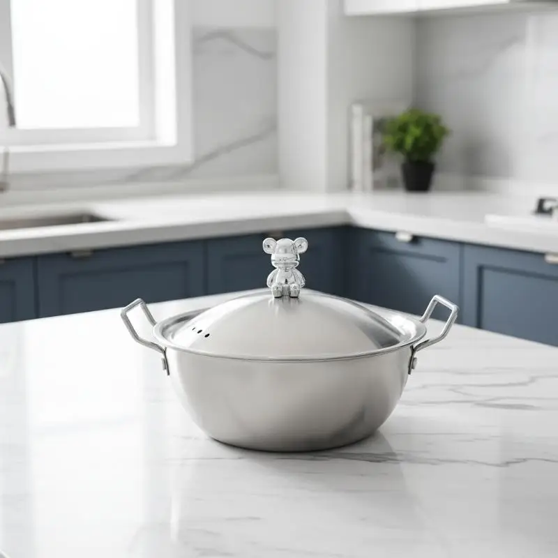 201 Stainless Steel Double Ear Handle Salad Bowl Wide Mouth Convenient For Fruit Vegetable Mixing Cooking - Image 5