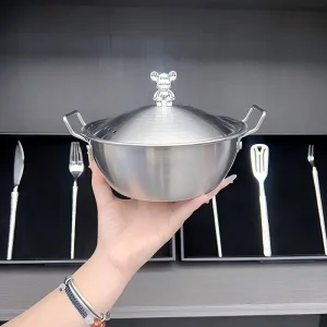 201 Stainless Steel Double Ear Handle Salad Bowl Wide Mouth Convenient For Fruit Vegetable Mixing Cooking
