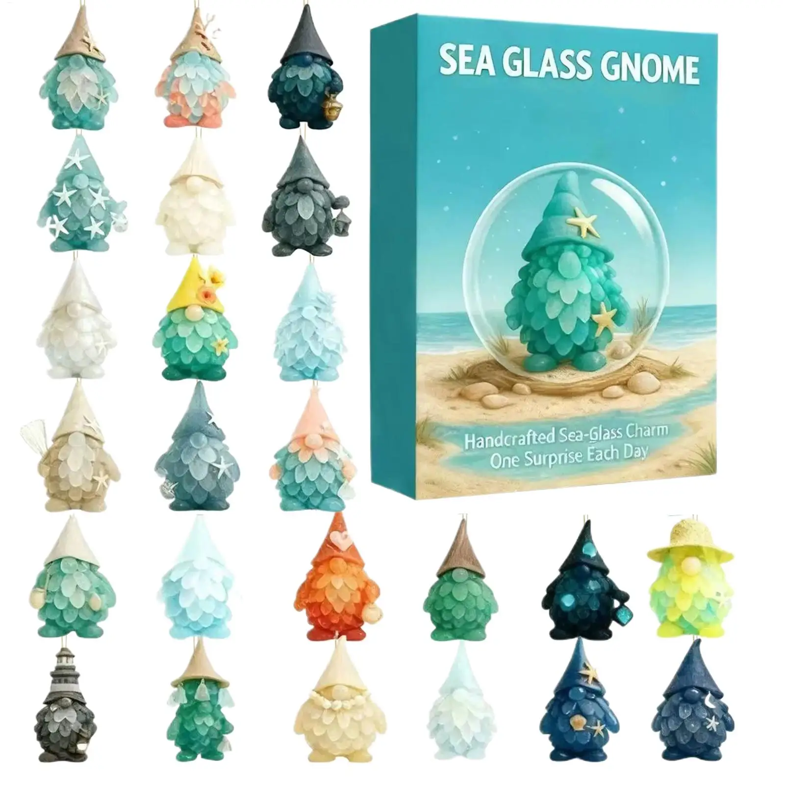 2026 Christmas Advent Calendar 24 Days Sea Glass Gnome 2D Acrylic Ornament Pendant Christmas Countdown Decor Holiday Gift - Image 2