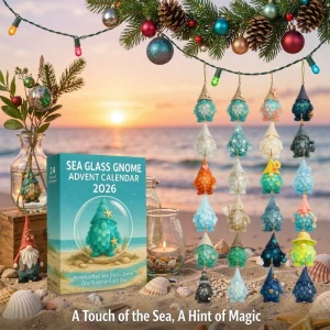 2026 Christmas Advent Calendar 24 Days Sea Glass Gnome 2D Acrylic Ornament Pendant Christmas Countdown Decor Holiday Gift