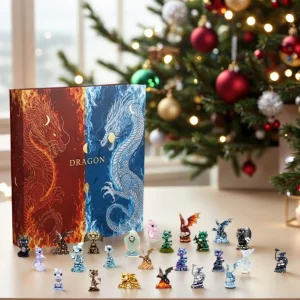 2026 Christmas Calendar Advent, Cute 2D Acrylic 24 Days Party Favors Dragon Ornament Countdown Calendar for Kids Birthday Gift