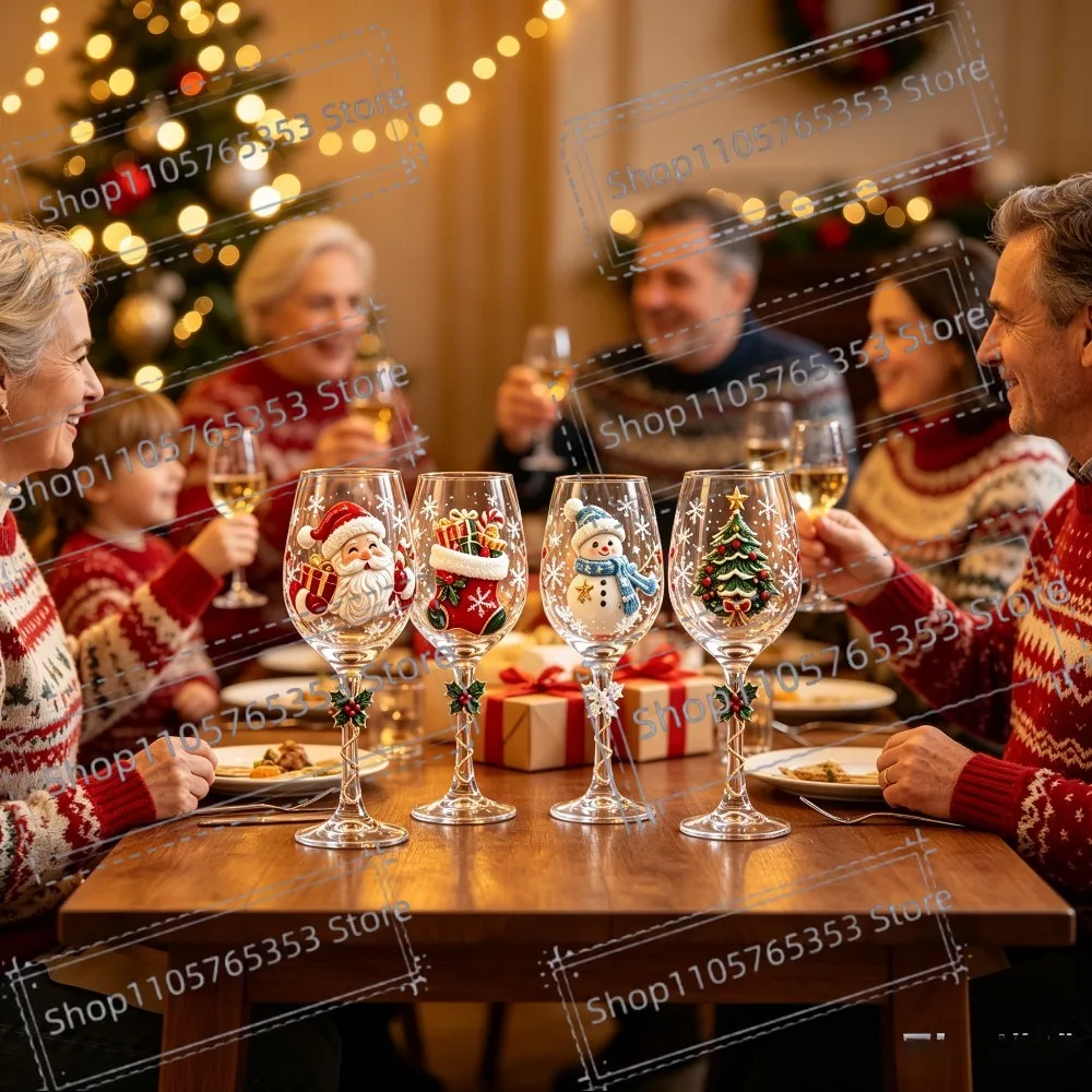 2026 Christmas Snowflake Stemmed Goblet Luxury Art Glassware Winter Holiday Wine Cup Xmas Table Decor Gift Drinking Glasses - Image 4