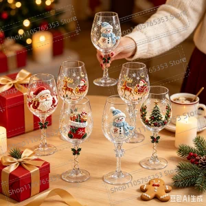 2026 Christmas Snowflake Stemmed Goblet Luxury Art Glassware Winter Holiday Wine Cup Xmas Table Decor Gift Drinking Glasses