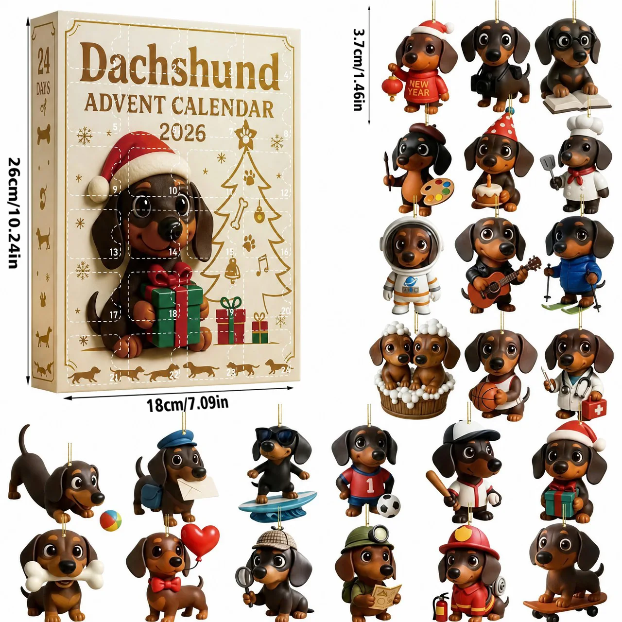 2026 Dachshund Christmas Advent Calendar, 24‑Day Countdown Acrylic Pendant Ornaments, Holiday Surprise Gift Box for Dog Lovers - Image 5