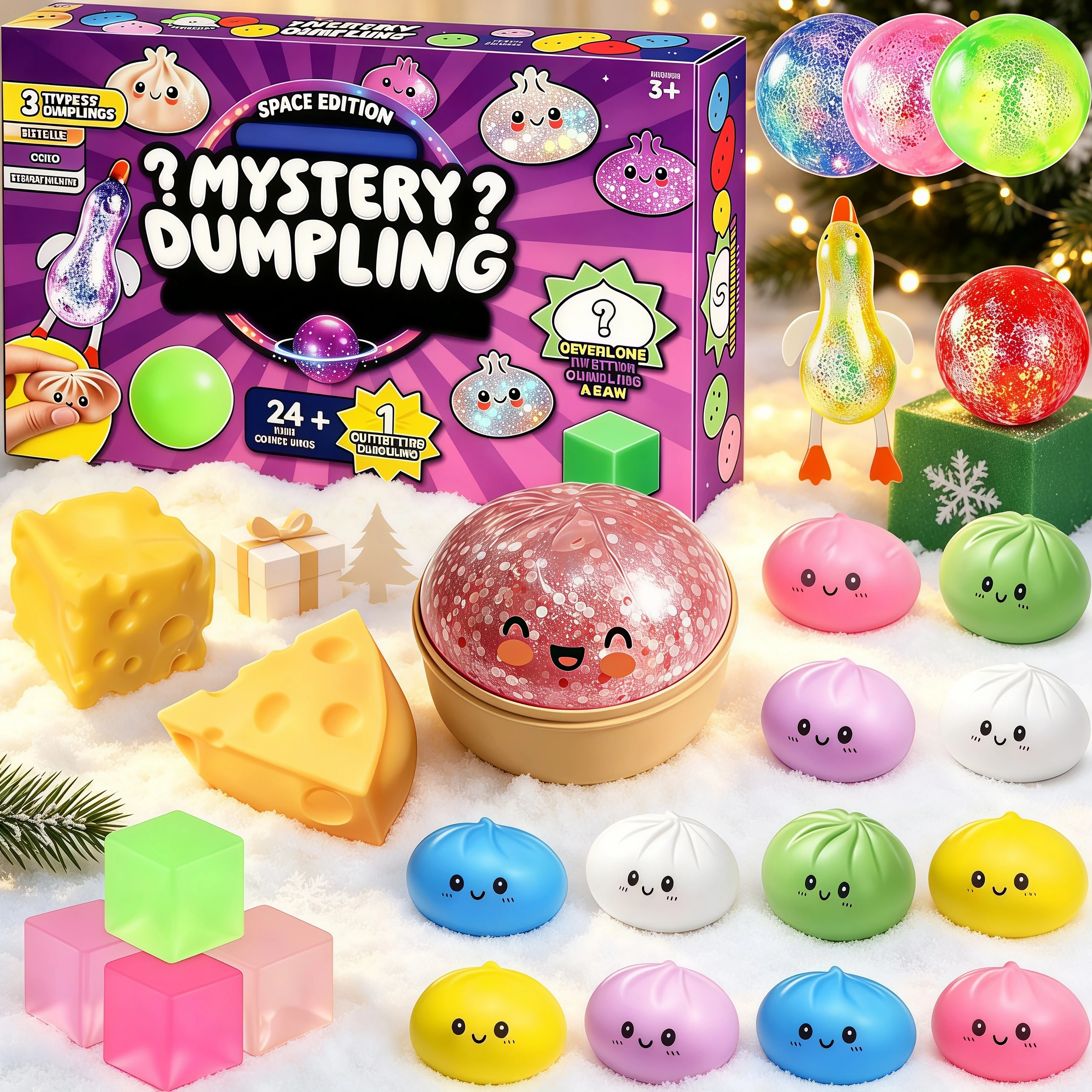 2026 Dumpling Squishy Advent Calendar Soft Slow Rising Anti-stress Fidgets 24Days Countdown Calendar Xmas Mystery Blind Box Gift