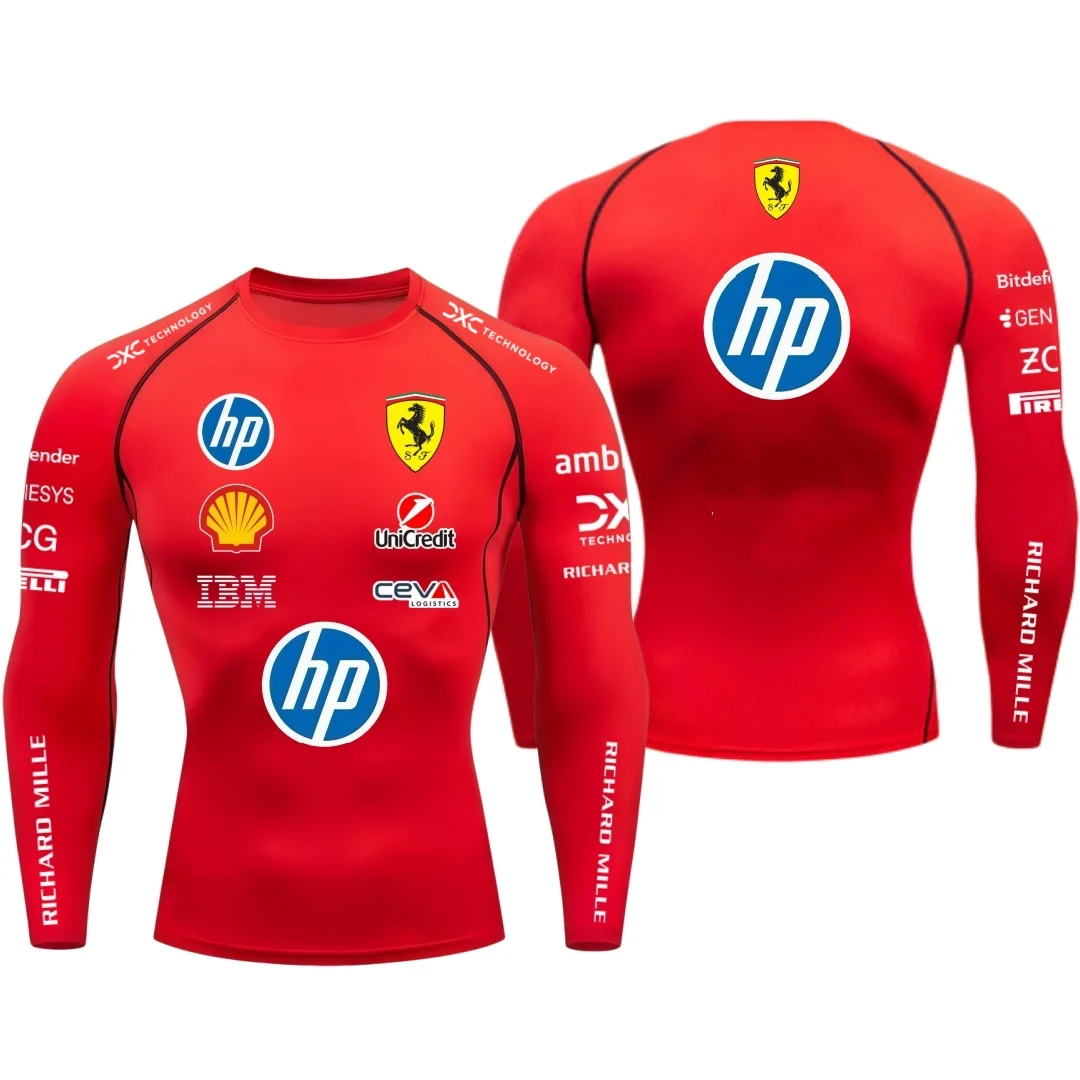 2026 Ferrari Men's Tight T-shirt, Hamilton 44, Outdoor Sports, Racing, Fast Drying, Charles Leclerc 16, Elastic, Long Sleeved - Image 3