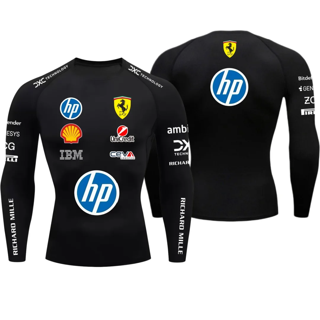 2026 Ferrari Men's Tight T-shirt, Hamilton 44, Outdoor Sports, Racing, Fast Drying, Charles Leclerc 16, Elastic, Long Sleeved - Image 6