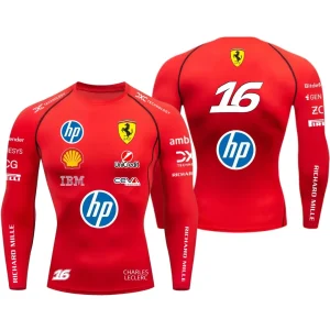 2026 Ferrari Men's Tight T-shirt, Hamilton 44, Outdoor Sports, Racing, Fast Drying, Charles Leclerc 16, Elastic, Long Sleeved
