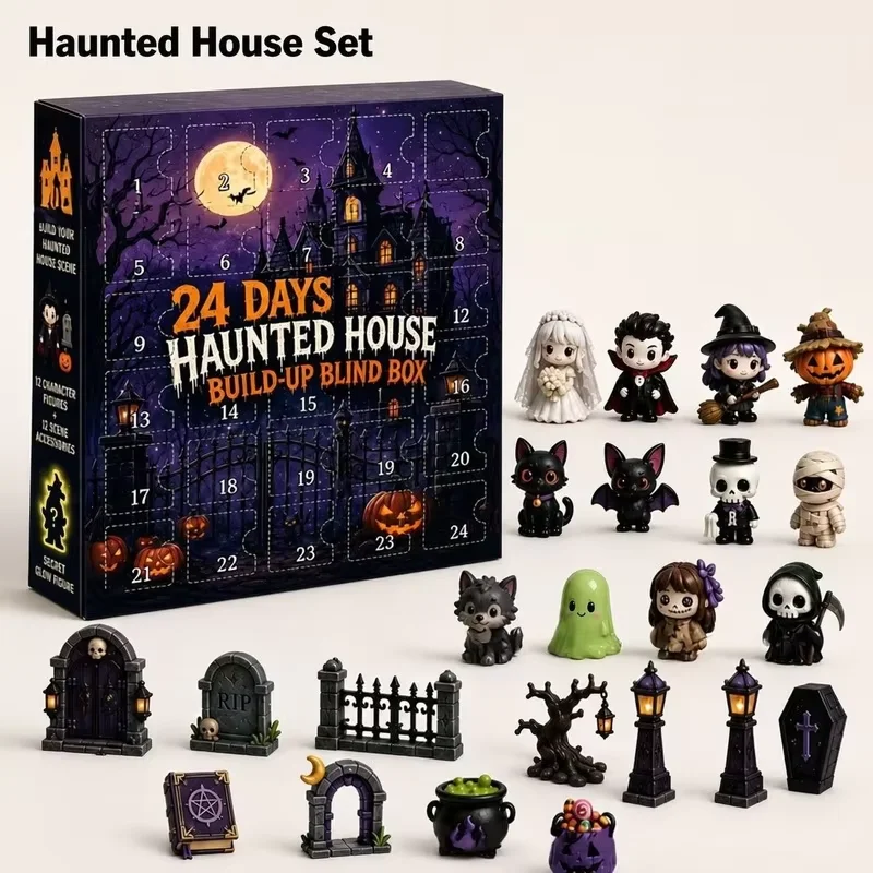 2026 Halloween Advent Calendar 24 Days Countdown 24pcs Horror Movie Mini Figures Set Desktop Home Party Decoration Surprise Gift