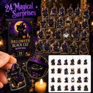 2026 Halloween Advent Calendar 2D Black Cat Wizard 24 Acrylic Keychains 24-Day Countdown Gift Calendar Halloween Decoration