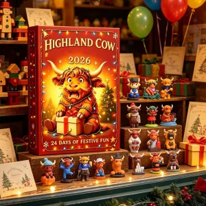 2026 Highland Bull Christmas Advent Calendar Box 24pcs 3D Cartoon Highland Bull Figurines Collectible Cow Figurine Cow Figurines