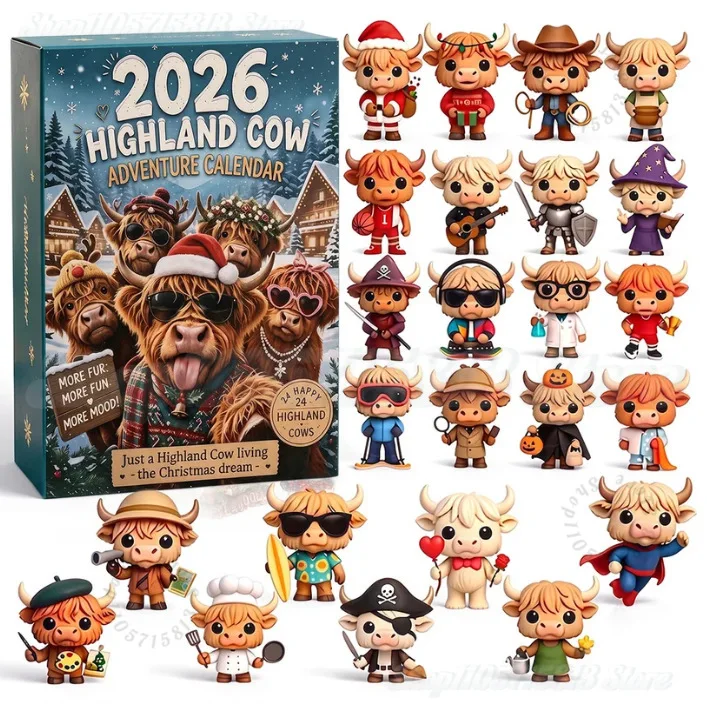 2026 Highland Cow Advent Calendar, 24 Days Christmas Countdown Calendar, Mini Highland Cow Figurine, Christmas Advent Gift