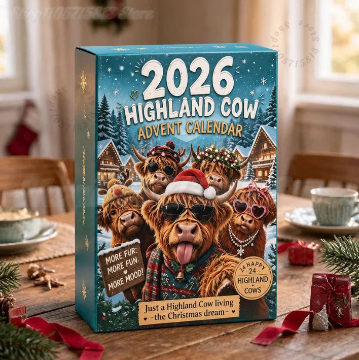 2026 Highland Cow Advent Calendar 24 Days Christmas CountdownCute Mini Highland Cow Figurine Christmas Gift Home Decor - Image 4
