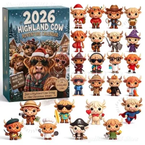 2026 Highland Cow Advent Calendar 24 Days Christmas CountdownCute Mini Highland Cow Figurine Christmas Gift Home Decor