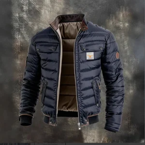 2026 Men's Vintage Leather Quilted Patchwork Thermal Zip Outdoor Jacket Mens Jacket Luxury Men Winter Jacket