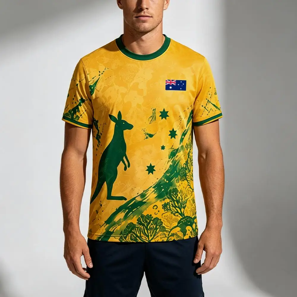 2026 New Australia Flag Print Jersey Kangaroo Graphic Fashion Street Casual Tops Men's Outdoor Soccer Training Quick Dry T-shirt - Image 2