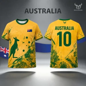 2026 New Australia Flag Print Jersey Kangaroo Graphic Fashion Street Casual Tops Men's Outdoor Soccer Training Quick Dry T-shirt