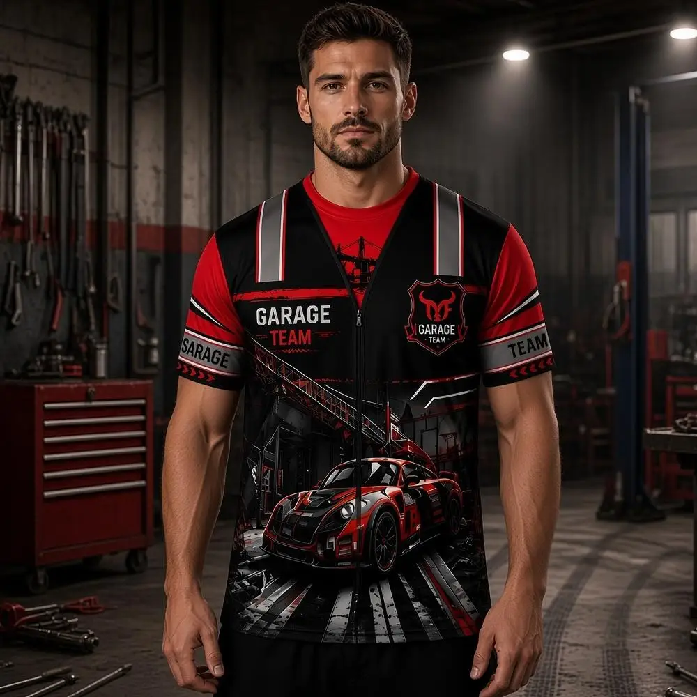 2026 New Auto Mechanic Work Uniform Summer Outdoor Breathable Quick-Drying Repair Shop Print Tee Unisex Basic Round Neck T-Shirt - Image 2