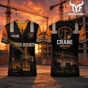 2026 New Men's Tower Crane Lifting 3D Printed T-Shirt Summer Breathable Workwear For Construction Workers Outdoor Work Top