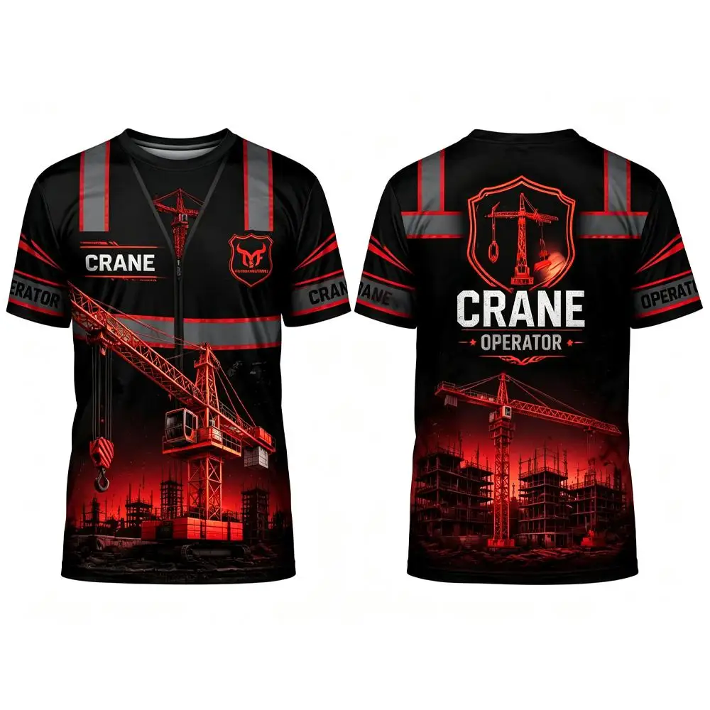 2026 New Men's Tower Crane Lifting 3D Printed T-Shirt Summer Breathable Workwear For Construction Workers Outdoor Work Top - Image 6