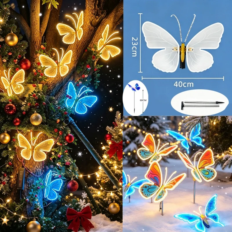 2026 New Releases LED Outdoor Simulation Dynamic 40cm with Stand Butterfly Lights Holiday Party Wedding Home Christmas Decoratio - Image 5