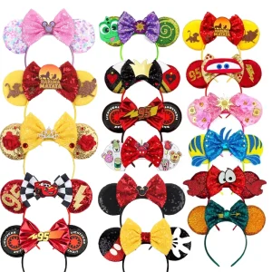 2026 New Style Mickey Minnie Ear Headband Sequin Bows Girl Adult Kids Halloween Party Cosplay Hair Accessories Princess Hairband