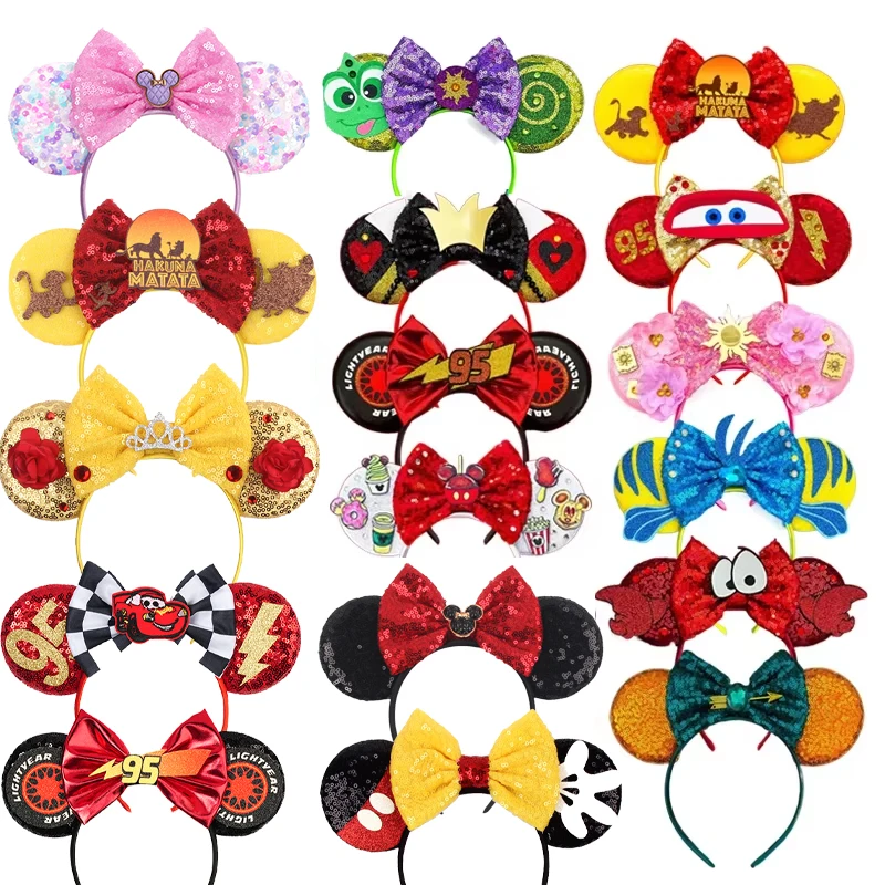 2026 New Style Mickey Minnie Ear Headband Sequin Bows Girl Adult Kids Halloween Party Cosplay Hair Accessories Princess Hairband