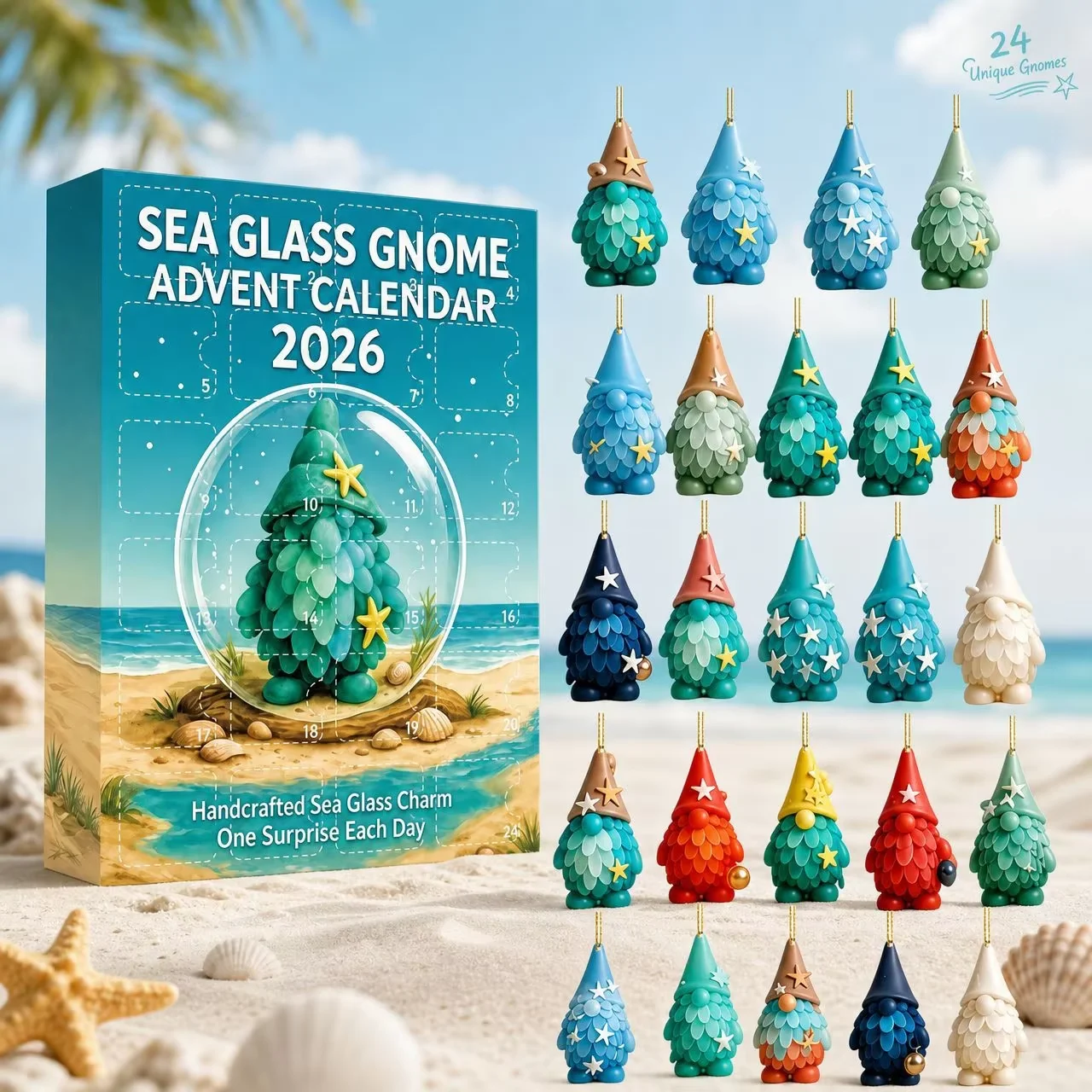 2026 Sea Glass Gnome Advent Calendar 2D Acrylic Pendant Christmas Countdown Calendar Home Decor Gift - Image 3