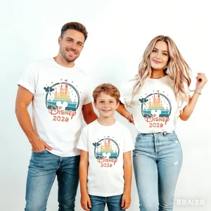 2026 Summer Disney Cotton Print Family Tee Fashion Casual Short Sleeve Top Family Reunion Style Single Pack