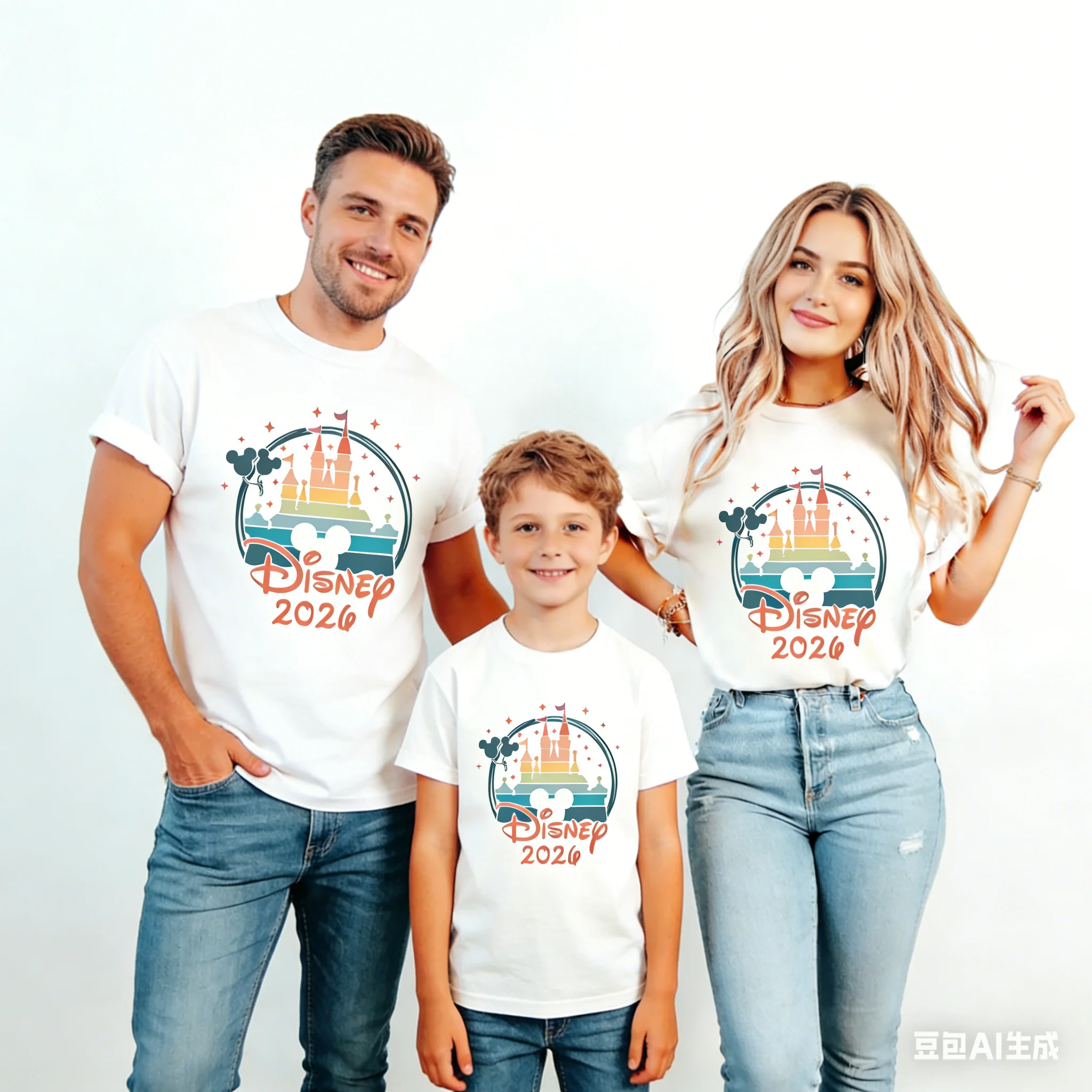 2026 Summer Disney Cotton Print Family Tee Fashion Casual Short Sleeve Top Family Reunion Style Single Pack