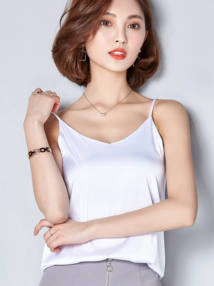 2026 Summer Sexy Satin Silk Tank Tops Female Strap Basic Spaghetti Strap Tops Women Sleeveless Camisole Camis Vest Green Red - Image 2
