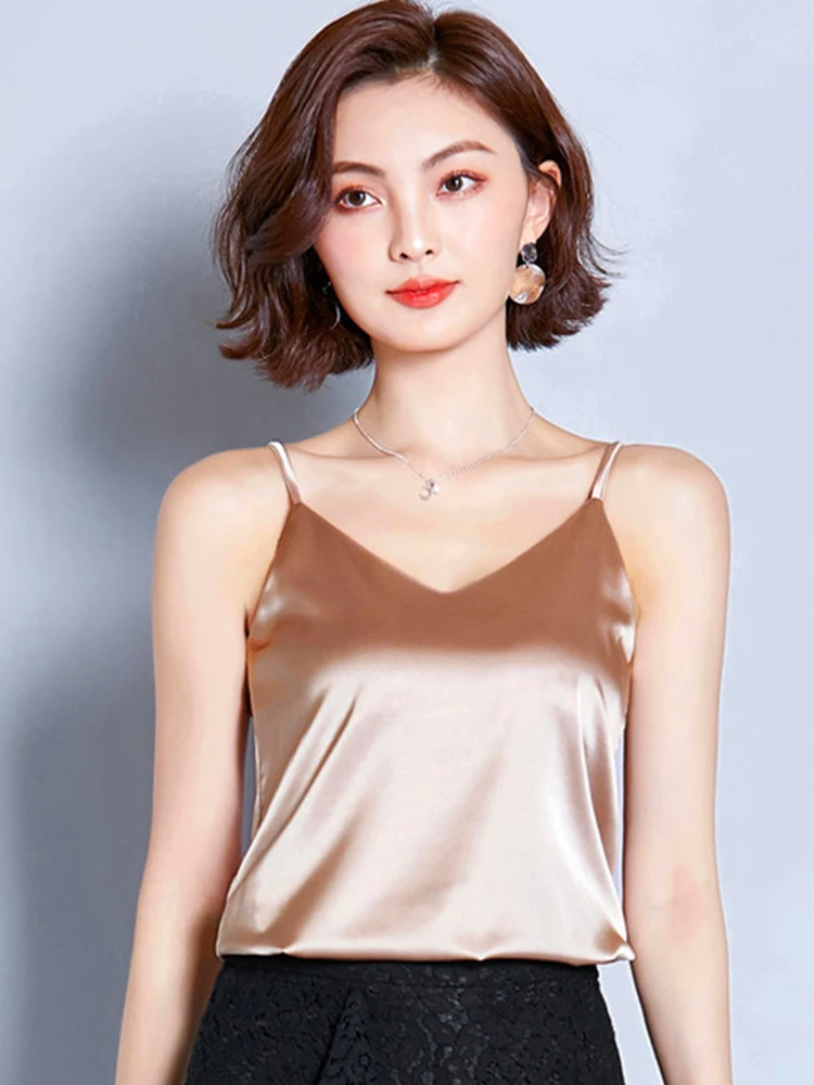 2026 Summer Sexy Satin Silk Tank Tops Female Strap Basic Spaghetti Strap Tops Women Sleeveless Camisole Camis Vest Green Red - Image 6