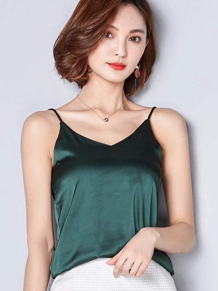 2026 Summer Sexy Satin Silk Tank Tops Female Strap Basic Spaghetti Strap Tops Women Sleeveless Camisole Camis Vest Green Red - Image 4