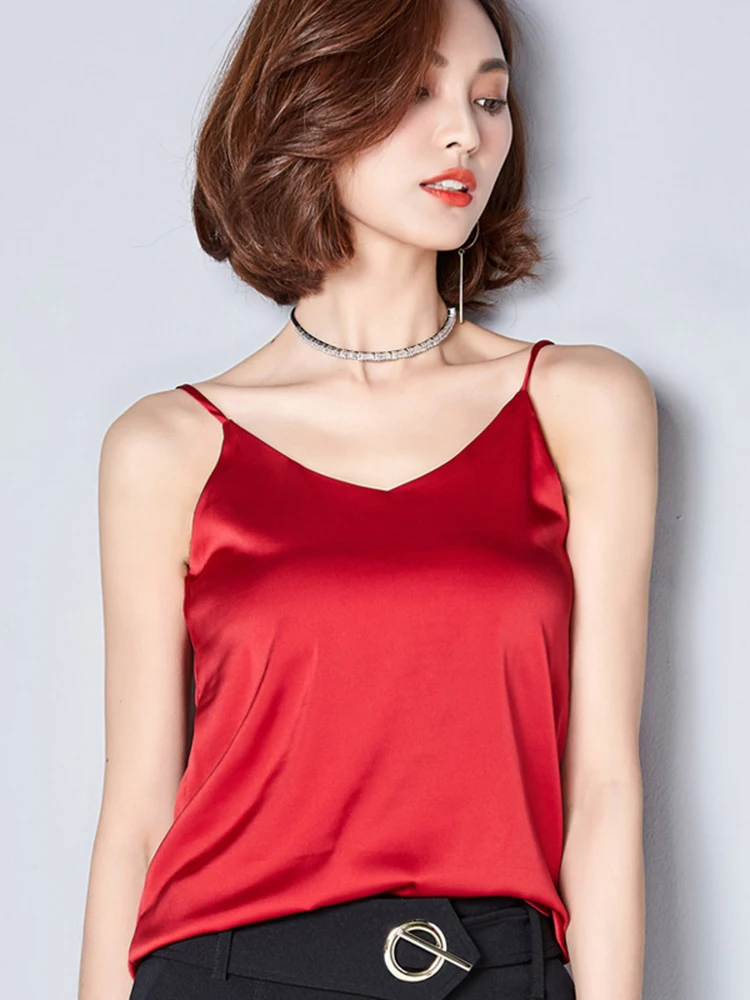 2026 Summer Sexy Satin Silk Tank Tops Female Strap Basic Spaghetti Strap Tops Women Sleeveless Camisole Camis Vest Green Red