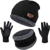 2026 Winter Men Women Thick Beanie Hat Knitted Hat Winter Cap Beanie Female Wool Neck Scarf Cap Balaclava Mask Bonnet Hats Set