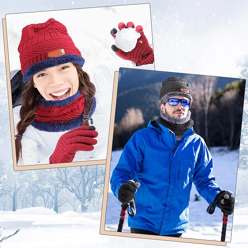 2026 Winter Men Women Thick Beanie Hat Knitted Hat Winter Cap Beanie Female Wool Neck Scarf Cap Balaclava Mask Bonnet Hats Set - Image 4