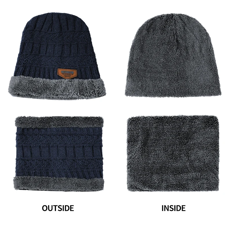 2026 Winter Men Women Thick Beanie Hat Knitted Hat Winter Cap Beanie Female Wool Neck Scarf Cap Balaclava Mask Bonnet Hats Set - Image 3