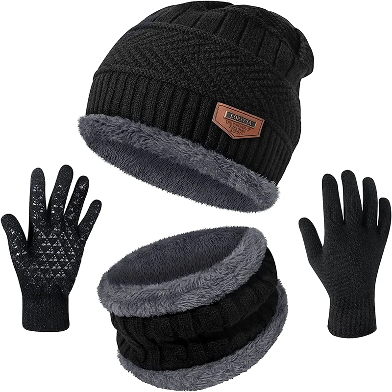 2026 Winter Men Women Thick Beanie Hat Knitted Hat Winter Cap Beanie Female Wool Neck Scarf Cap Balaclava Mask Bonnet Hats Set - Image 2