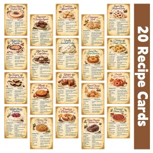 20pcs Christmas Cookie Cake Pastry Recipe Cards,Baking Instruction Card With Ingredients&Procedures For Kitchen,Xmas Party Decor