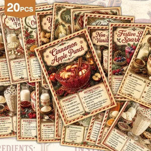 20pcs Christmas Festive Drink Recipe Postcards,Beverage Ingredient Instruction Wall Decor Cards For Kitchen,Christmas Party Card